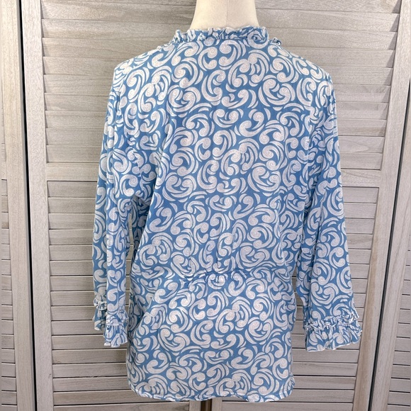 MEXACALI BLUES 100% Cotton Blouse Blue/White Print-Large - Picture 3 of 3